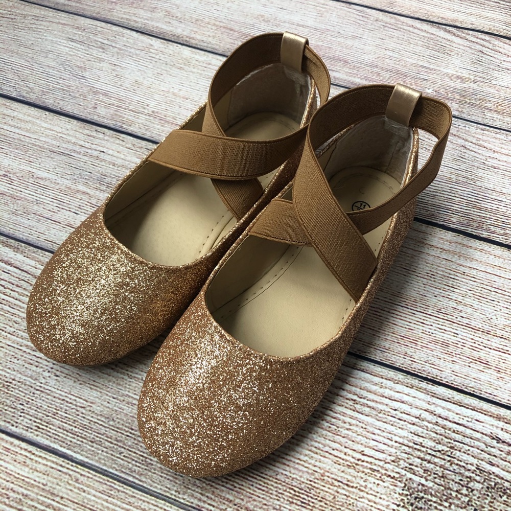 Gold Sparkle Flat Dress Shoes Size 11